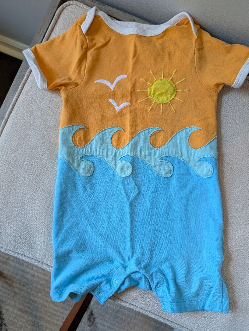 Cat & Jack Orange and Light Blue Sun & Wave One-Piece Romper - 18mo